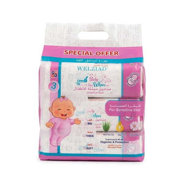 Baby Wipes for Sensitive Skin Aloe Vera Vitamin E Welziad 3x80