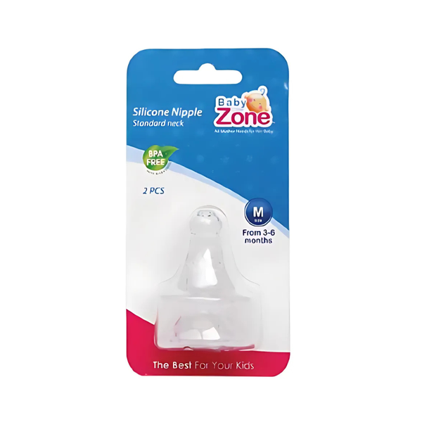 Baby Zone Silicone Feeding Nipple, Medium Flow, 3-6 Months, 2-Pack