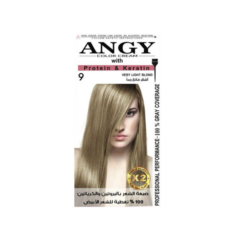 Angy Permanent Hair Dye, Protein and Keratin, Very Light Blonde 9, 252 ml