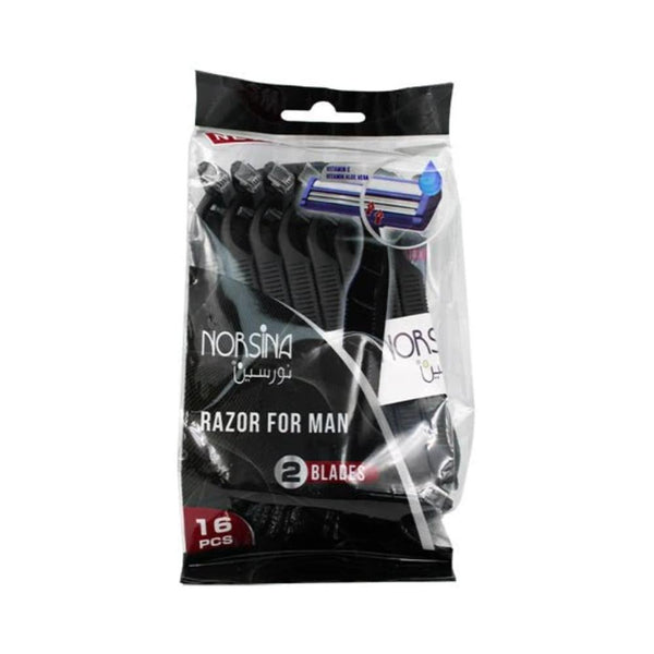 Norsina 2-Blade Razor, Ergonomic Handle, Smooth Shave, Black, 18 Count