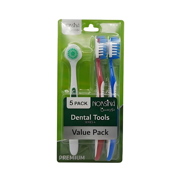 Norsina Toothbrush Set Medium Bristles Tongue Brush 5 Pieces