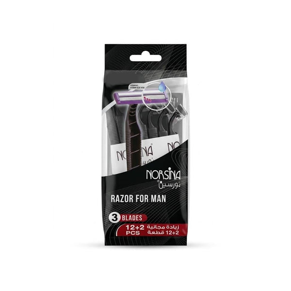 Men's Razor Subscription 3 Blades Vitamin E Aloe Vera Norsina 14 Pack