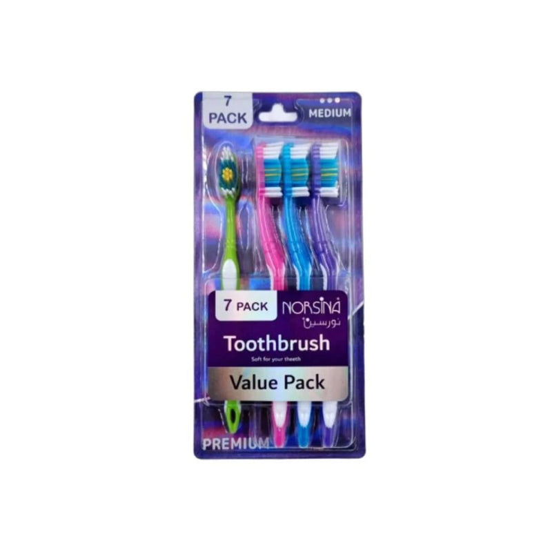Norsina Medium Toothbrush Set Plastic Handle 7-Piece