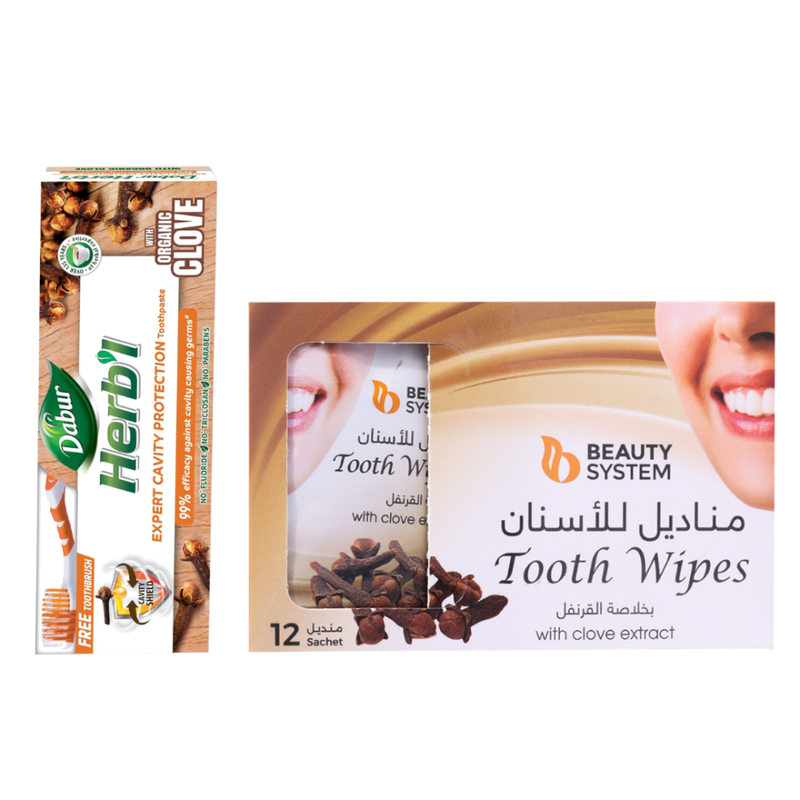 Dabur Herbal Clove Toothpaste 150g with Dental Wipes 12-Pack