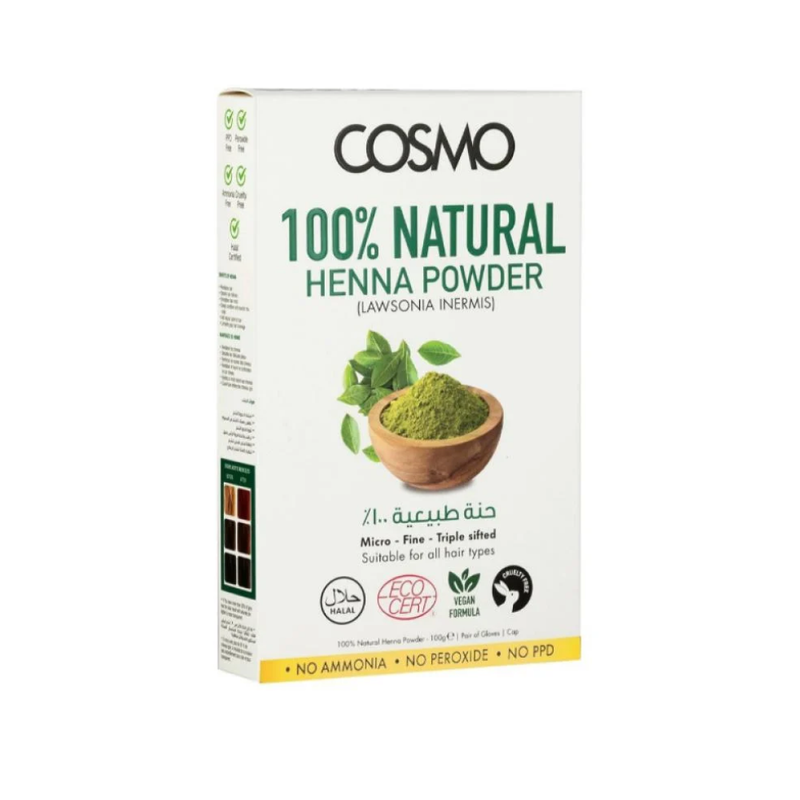 Cosmo Natural Henna Powder, 100% Pure Henna, Gray Coverage, 100g