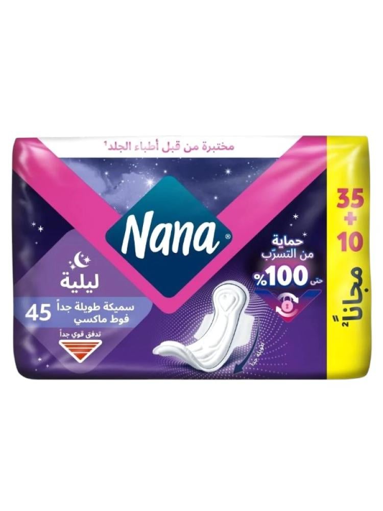 Maxi Pads Overnight Heavy Flow Extra Long Thick Nana 45 Pads