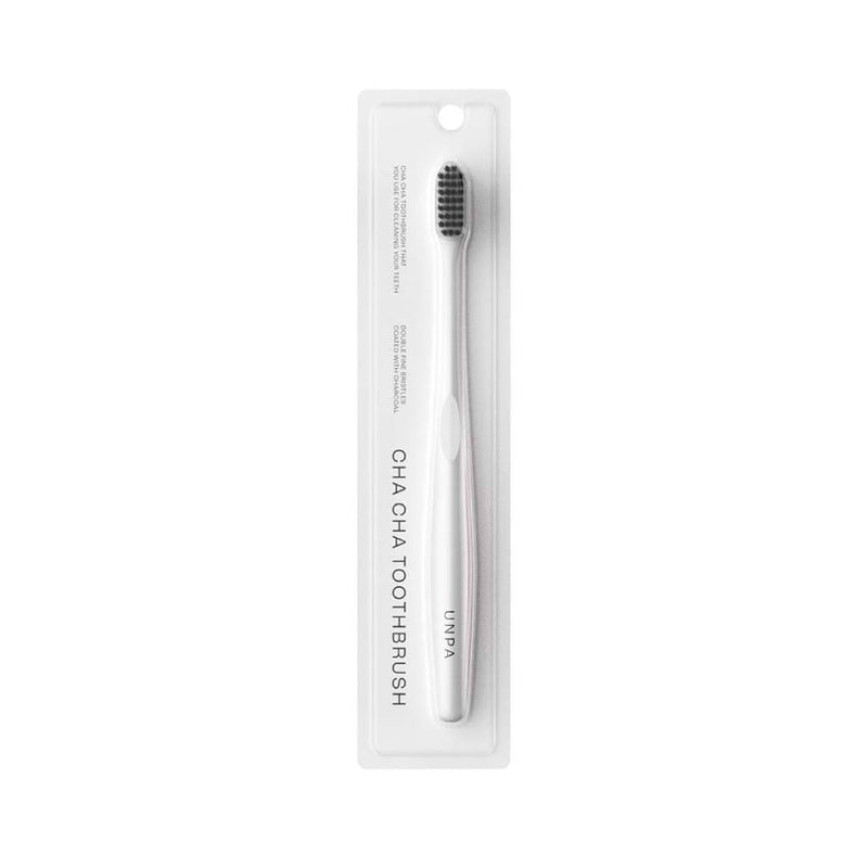 Unpa Cha Cha White Toothbrush with Bamboo Charcoal Bristles, Square Head
