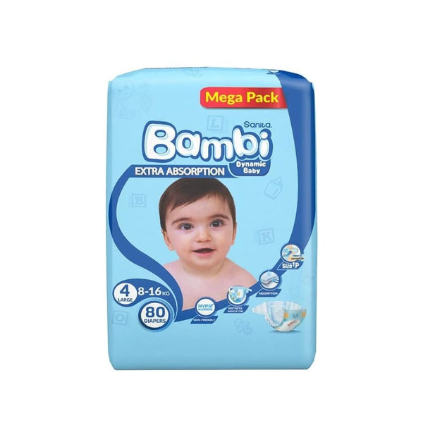 Sanita Bambi Baby Diapers Size 4 Large (8-16 kg) - 80 Count