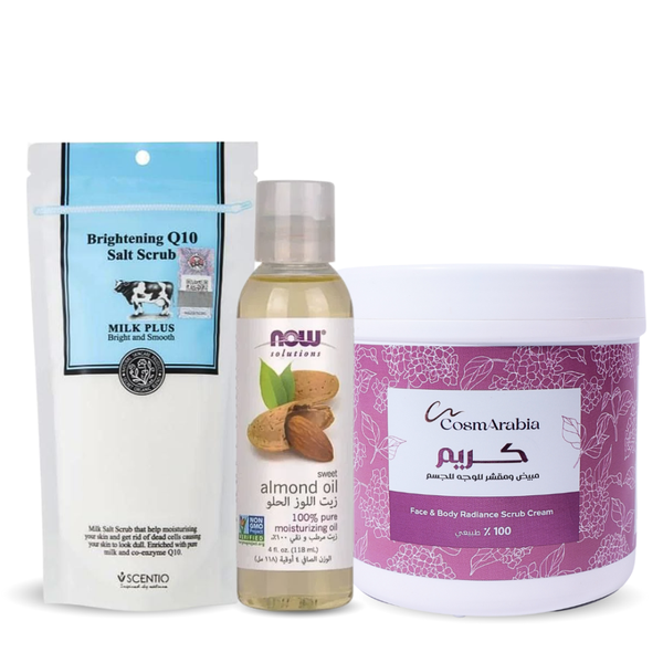 Senteo Smoothing Set - Milk Salt Scrub, Almond Oil, Exfoliating Cream