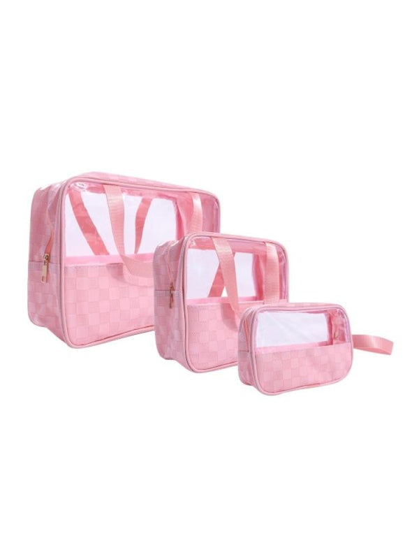 Salon System Makeup Bags Pink 3-Piece Set Transparent Top