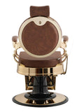 Salon System Barber Chair Brown Faux Leather Gold Frame