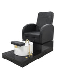 Salon System Pedicure Chair - Black Leather, Ceramic Basin, Side Drawers