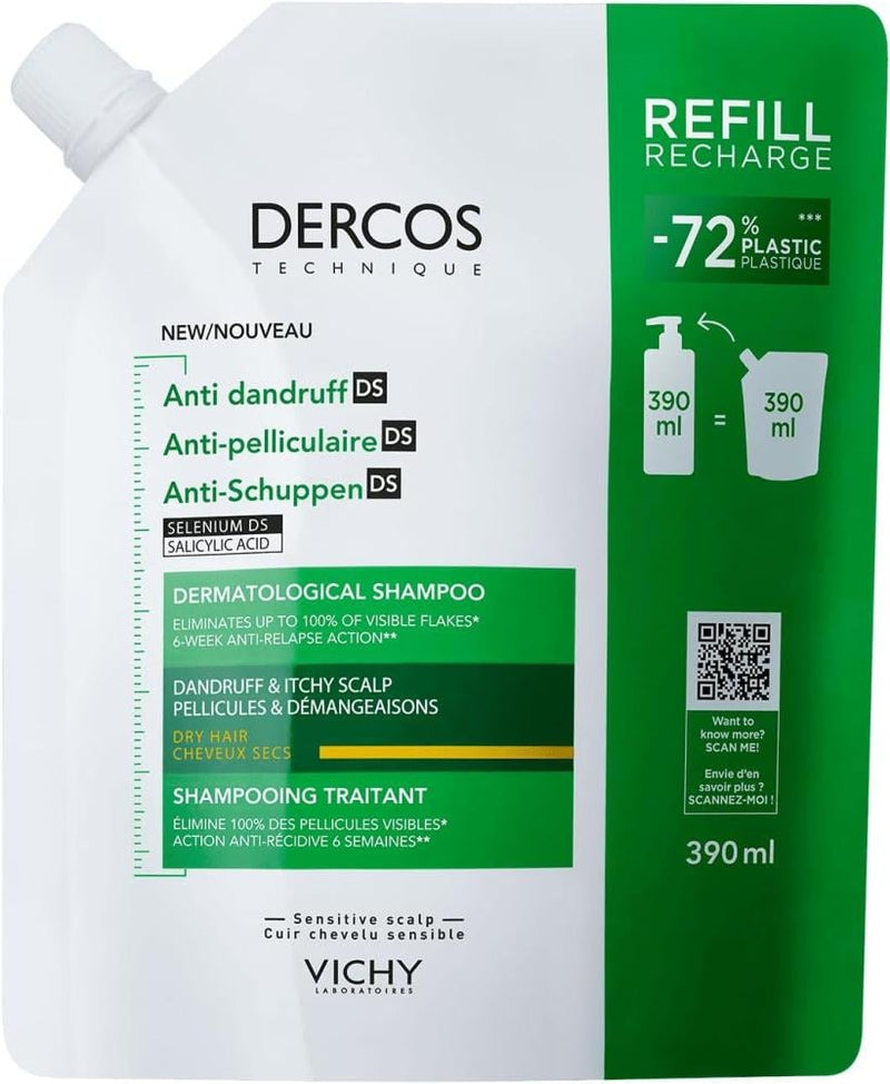 Vichy Dercos Anti Dandruff Shampoo Refill Dry Hair Scalp Cleansing 390ml