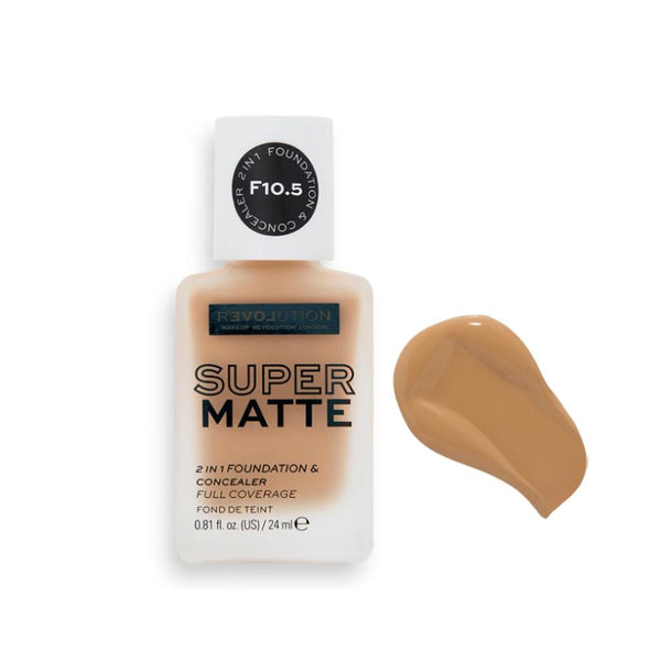 Revolution Super Matte Foundation F10.5, Full Coverage Liquid, 24ml