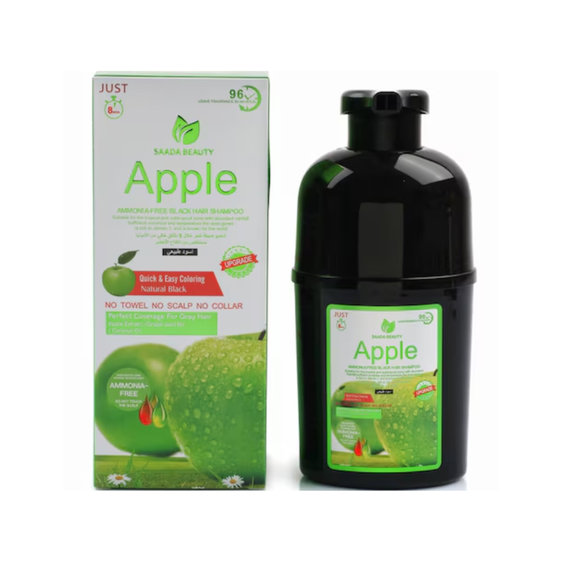 Saada Beauty Natural Black Hair Dye Shampoo Ammonia-Free Green Apple Extract 240g
