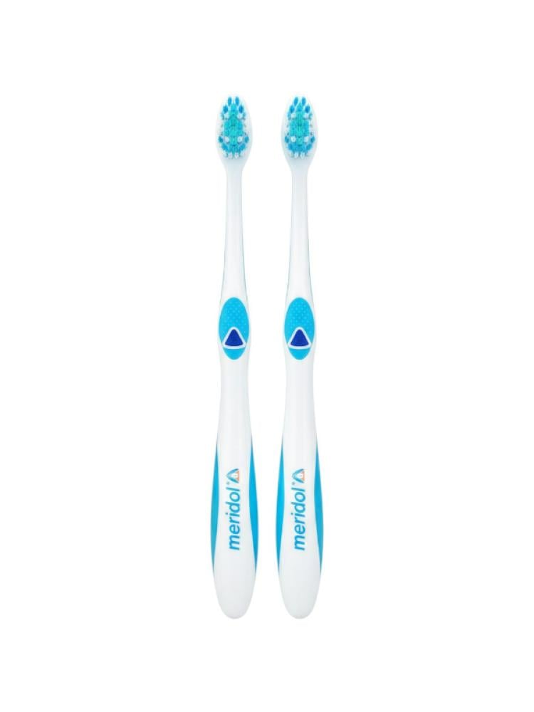 Medium Bristle Toothbrush Twin Pack Plaque Removal Meridol 2 Pieces