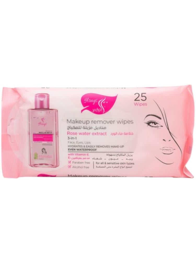 Makeup Remover Wipes Gentle Rose Water Vitamin E Al-Arays 25 Wipes