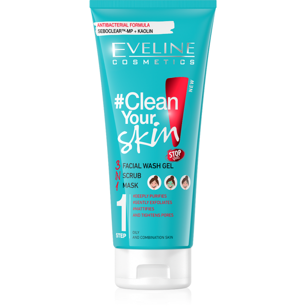 Face Wash 3-in-1 Gel Scrub Mask Oily Combination Skin Eveline 200ml