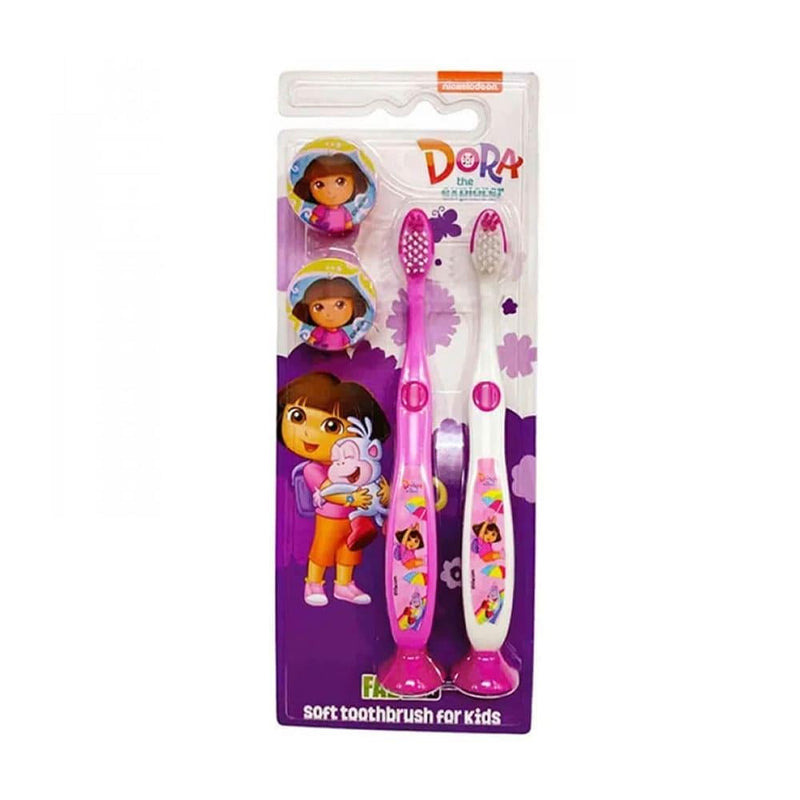 Dora Kids Toothbrush Soft Bristles with Cover and Base Fab Lab Pink 2pcs