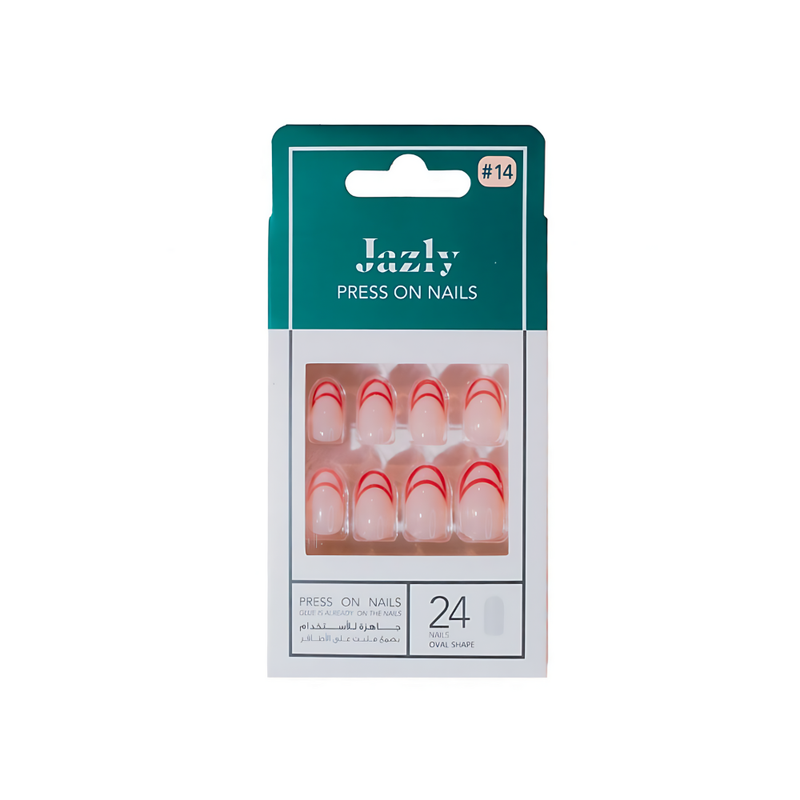 Jazli Self-Adhesive Artificial Nails, Oval Shape, 24 Count, Size 14