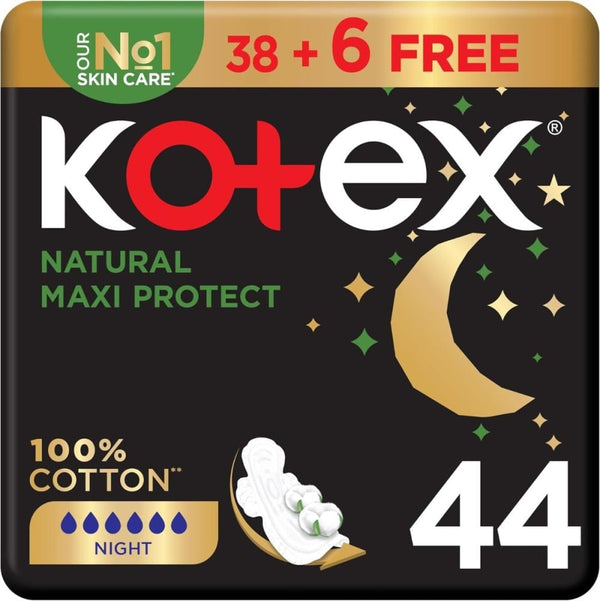 Kotex Natural 100% Cotton Maxi Protect Thick Night Pads 44 Pcs