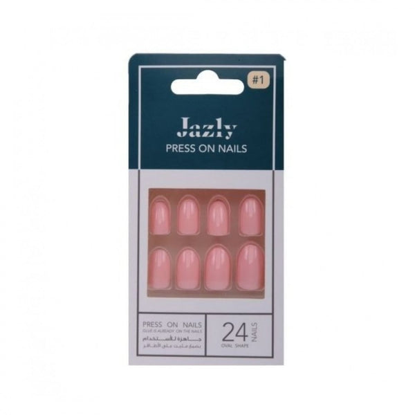 Jazli Self-Adhesive Artificial Nails, Oval Shape, 24 Pieces, 10 Sizes