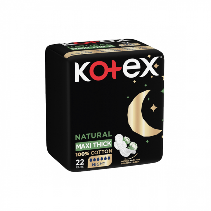 Kotex Maxi Thick Night Sanitary Pads, Wings, 22 Count