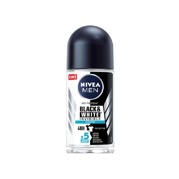 Nivea Men Black & White Fresh Roll-On Deodorant, 50ml