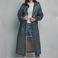 Long Raincoat Women Lightweight EVA Gray Strap Hooded Apparel 1 Piece