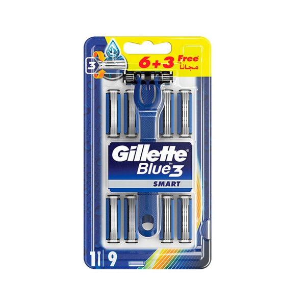 Gillette Blue 3 Razor Blades, 3-Blade System, Moisturizing Strip, 9-Pack