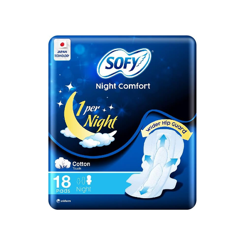 Nighttime Sanitary Pads Wide Hip Protection Sofy Comfort 18 Pieces