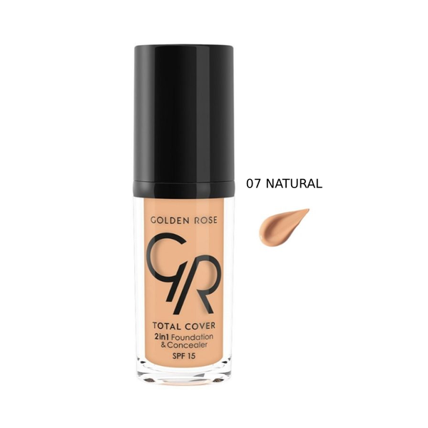 Golden Rose 2-in-1 Total Cover Foundation and Concealer, Natural 07, 30 ml