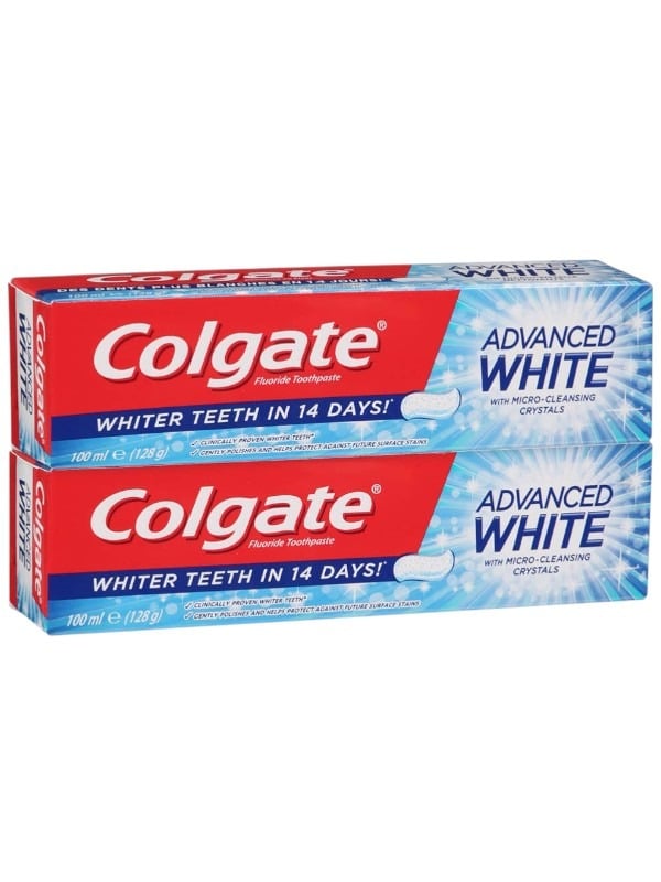 Colgate Advanced White Whitening Toothpaste Stain Removal Fluoride 2x100ml