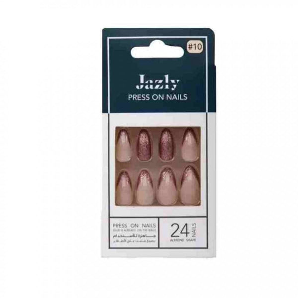 Jazly Artificial Nails Almond Shape Pink Glitter 24 Pieces