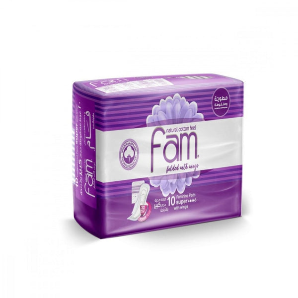 Large Sanitary Pads with Wings Natural Cotton Feel Fam 10 Pads