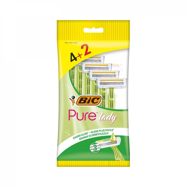 Bic Lady 3-Blade Disposable Razors, Aloe Vera, 6 Count