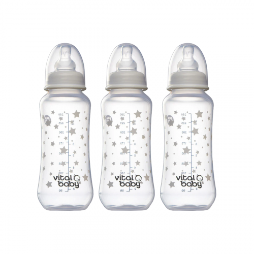 Vital Baby Nurture Feeding Bottle with Handles, Anti-Colic, 250ml, 3 Pack