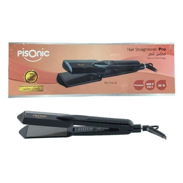 Pisonic PC1106 Ceramic Hair Straightener with Wide Plates and 450F Temperature