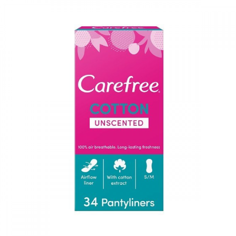 Carefree Unscented Thin Sanitary Pads with Wide Wings, 34 Count
