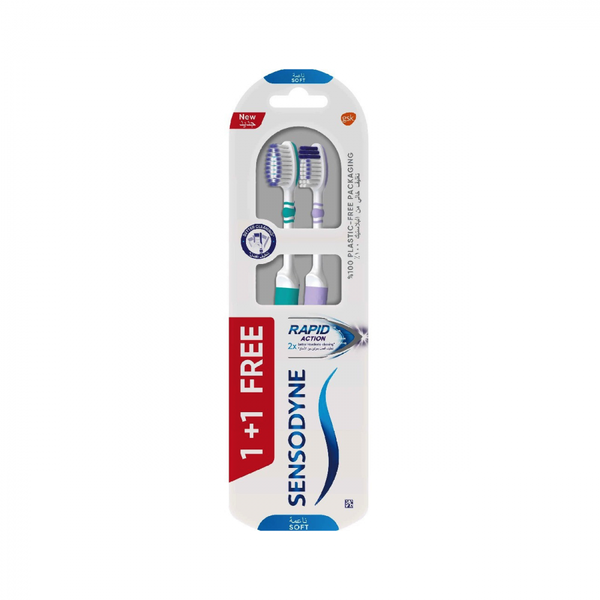 Sensodyne Fast Action Soft Toothbrush, Dual Flex Neck, 2 Pack