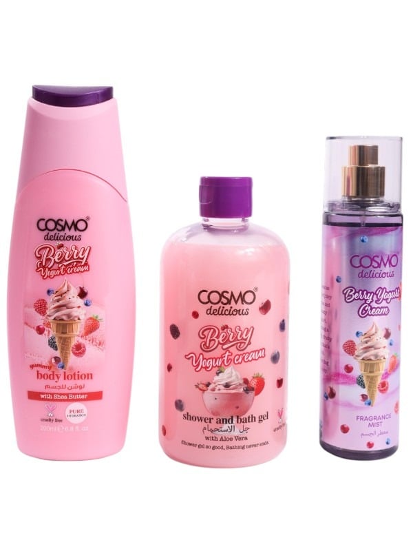 Cosmo Berry Yogurt Body Care Set - Body Mist, Lotion, Shower Gel