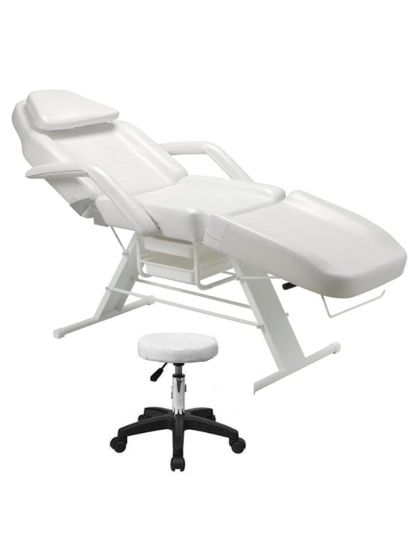Salon System Mobile White Beauty and Massage Chair with Wheels
