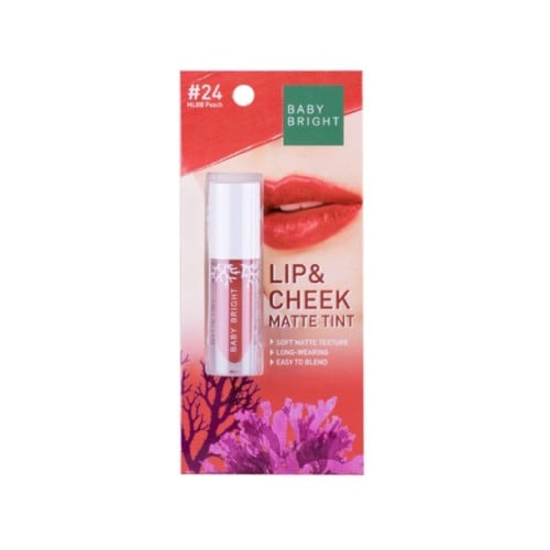 Baby Bright Matte Lip and Cheek Tint in Peach 24, 2.4g, Moisturizing and Long-Lasting
