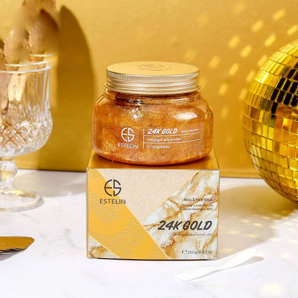 Estelin 24K Gold Face & Body Scrub - Antioxidant Exfoliator, 250g