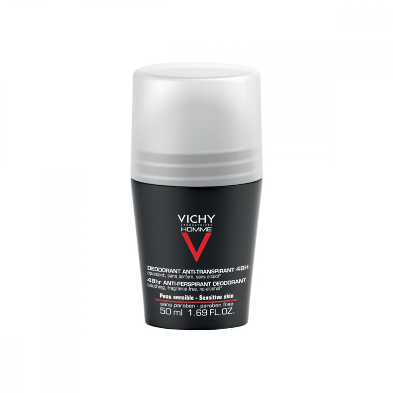 Vichy Men 48H Roll-On Antiperspirant Deodorant, Sensitive Skin, 50ml