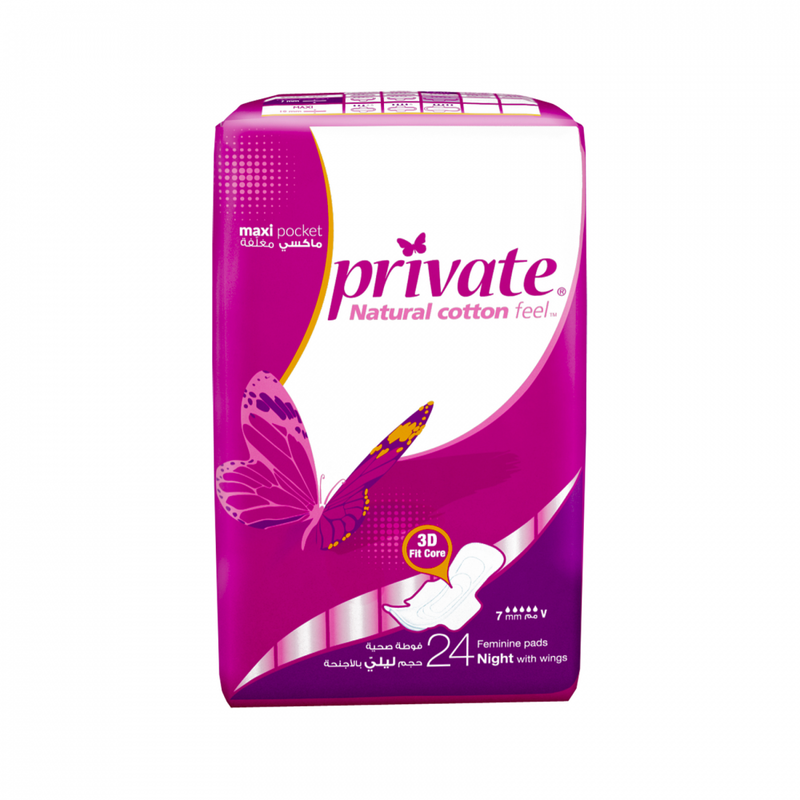 Private Maxi Folded Night Sanitary Pads, Super Absorbency, 144 Count