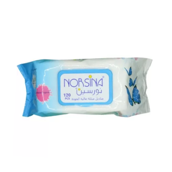 Norsina Butterfly Baby Wet Wipes, 120 Count, Alcohol-Free, Blue