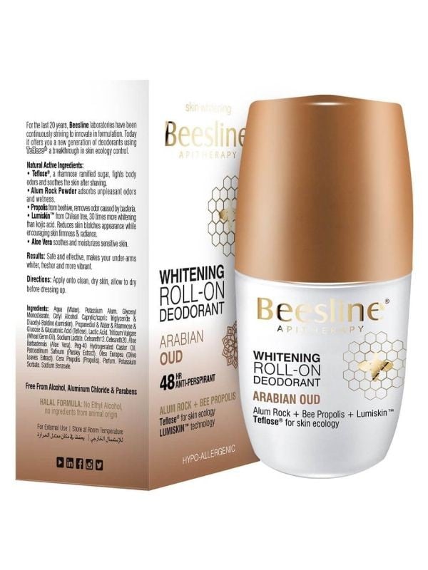 Roll-On Deodorant Oud Arabic Skin Brightening Aluminum Free Beesline 50ml
