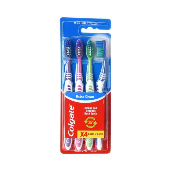 Colgate Extra Clean Toothbrush, Medium Bristle, 4 Count