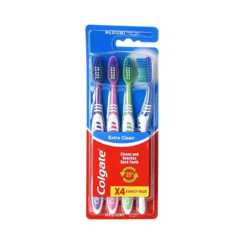 Colgate Extra Clean Toothbrush, Medium Bristle, 4 Count